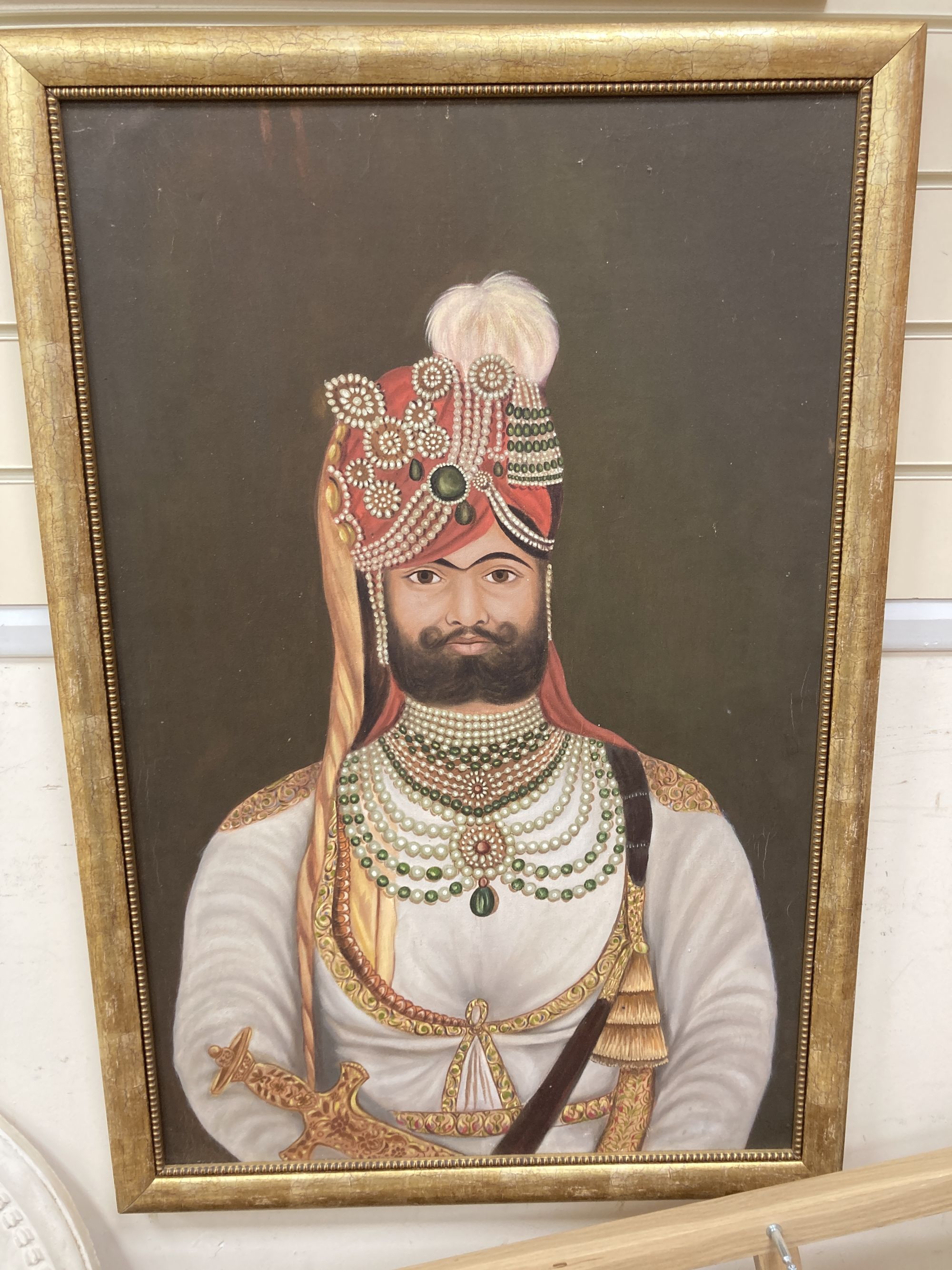 Modern oil on canvas, Portrait of an Indian nobleman, 80 x 52cm